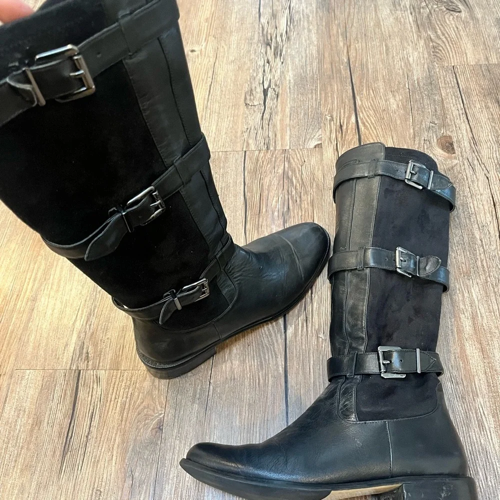 Vero Cuoio Black Moto Below the Knee Boots